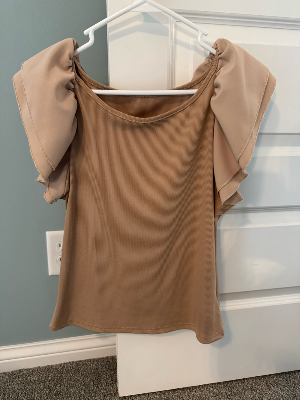 Ruffle Sleeve Tank Top in Tan - Classic Women's Layered Look